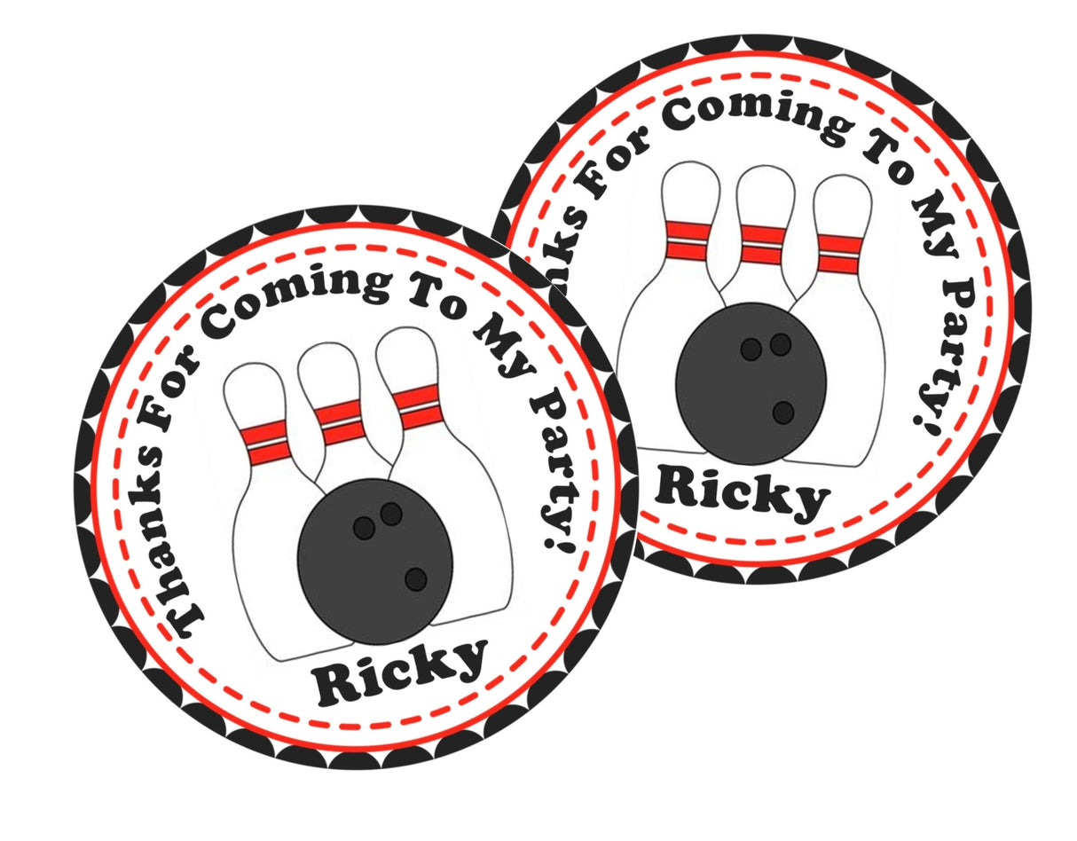 classic bowling party favor label