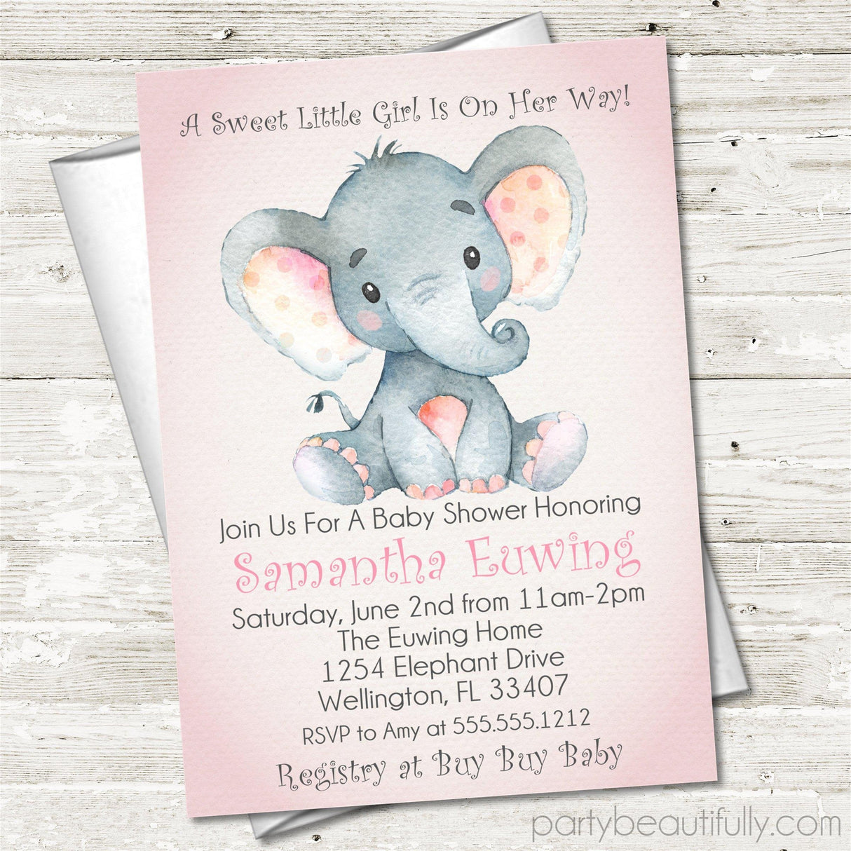 cute elephant baby shower invitation cards soft pastel pink style