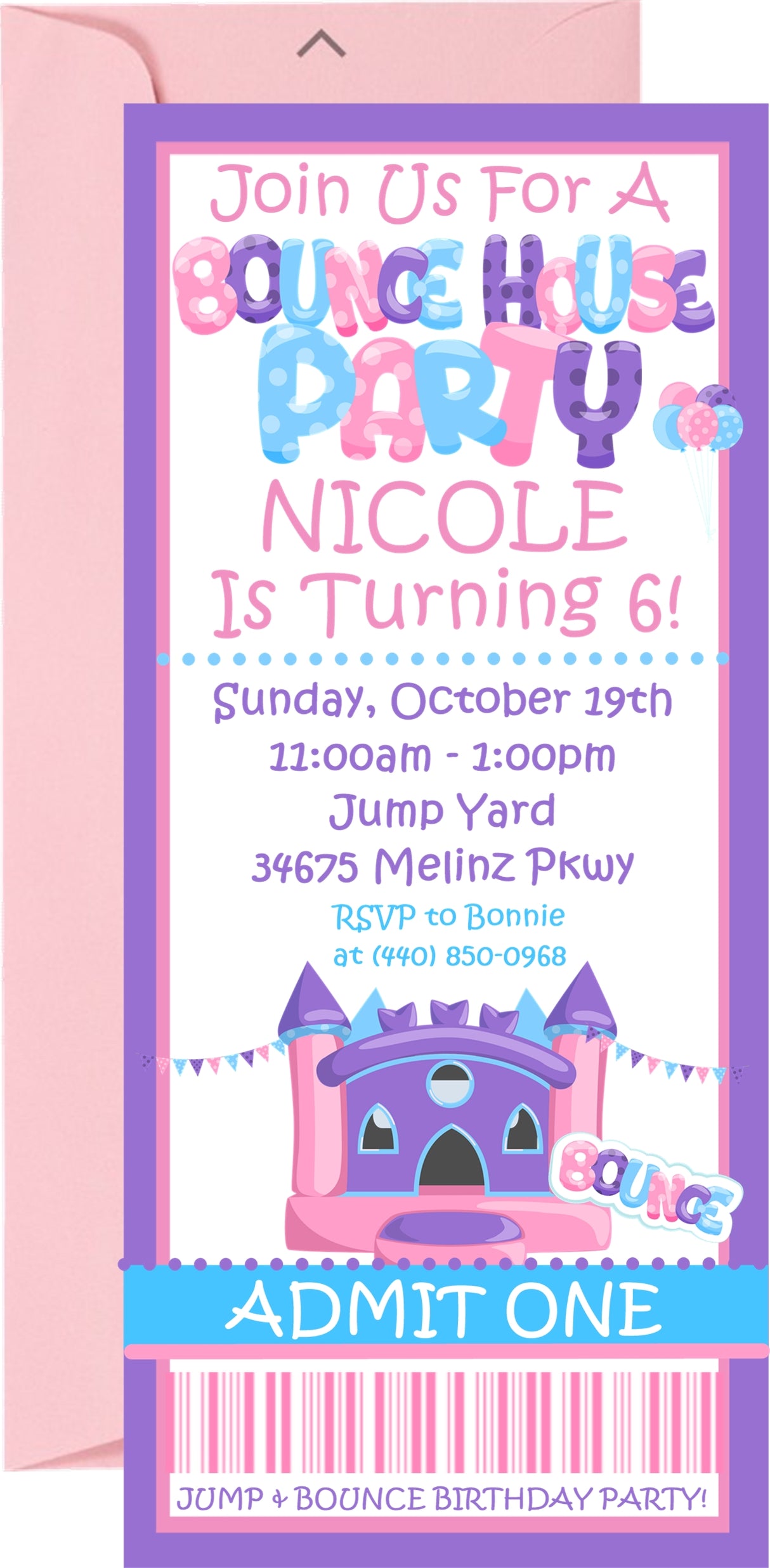 girls bounce house birthday party invitations