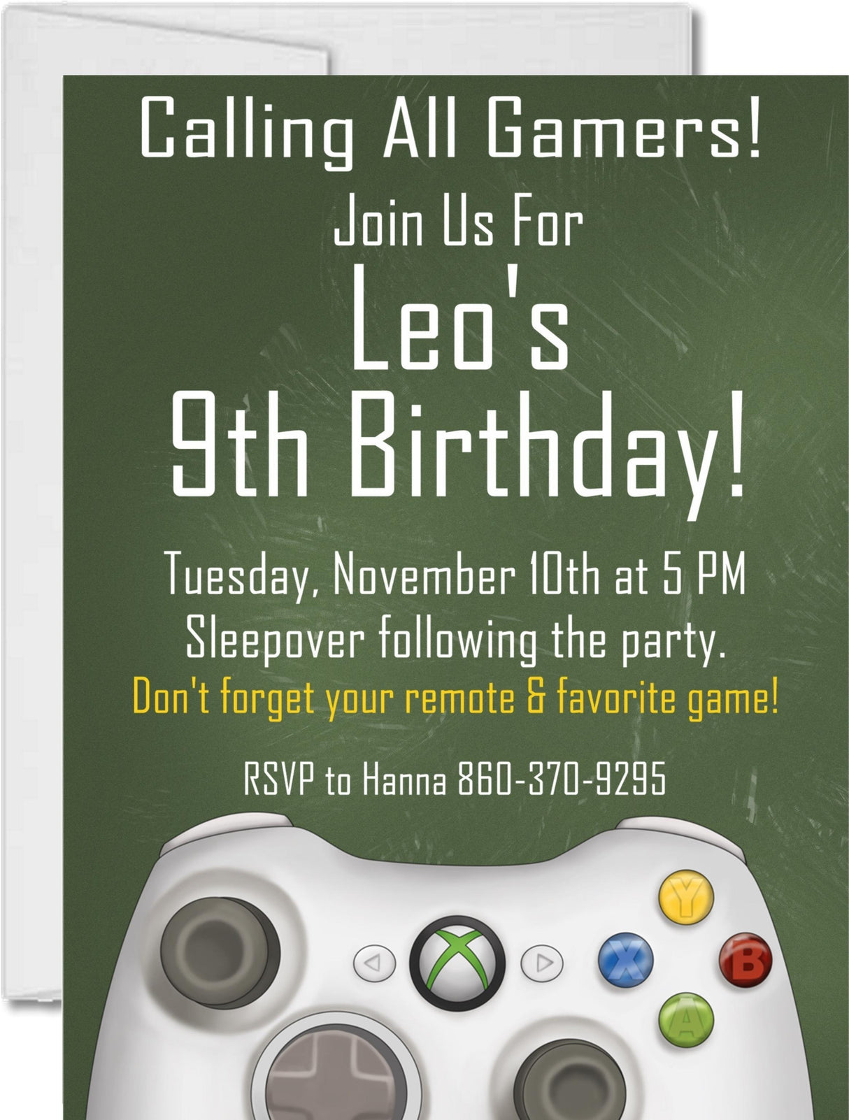 green gamer birthday invitations gaming controller theme