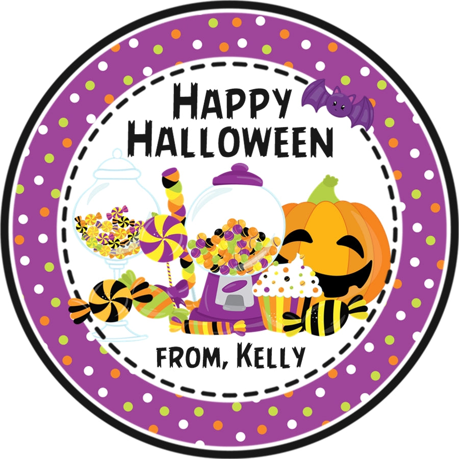 halloween candy jar sticker purple polka dot background