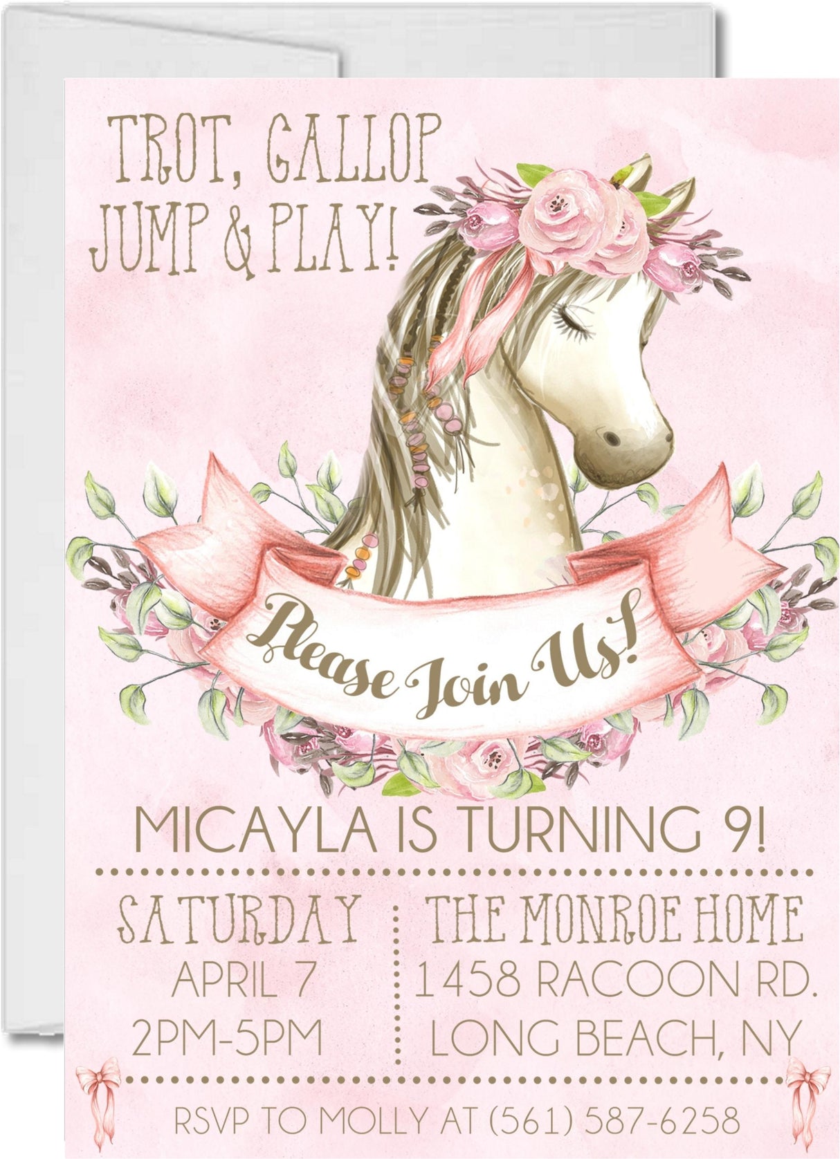 horse invitation cards girls birthday celebration style