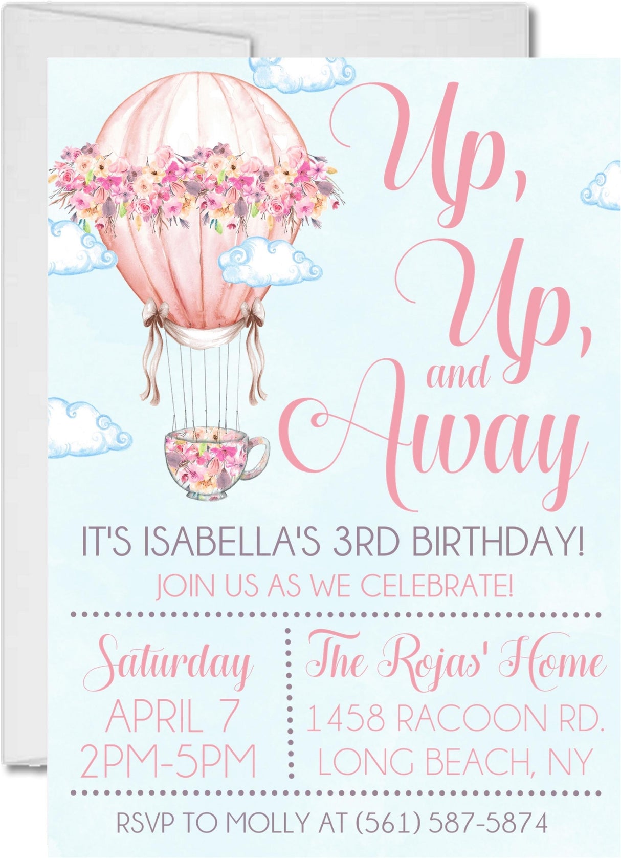 hot air balloon birthday party invitations pastel sky design