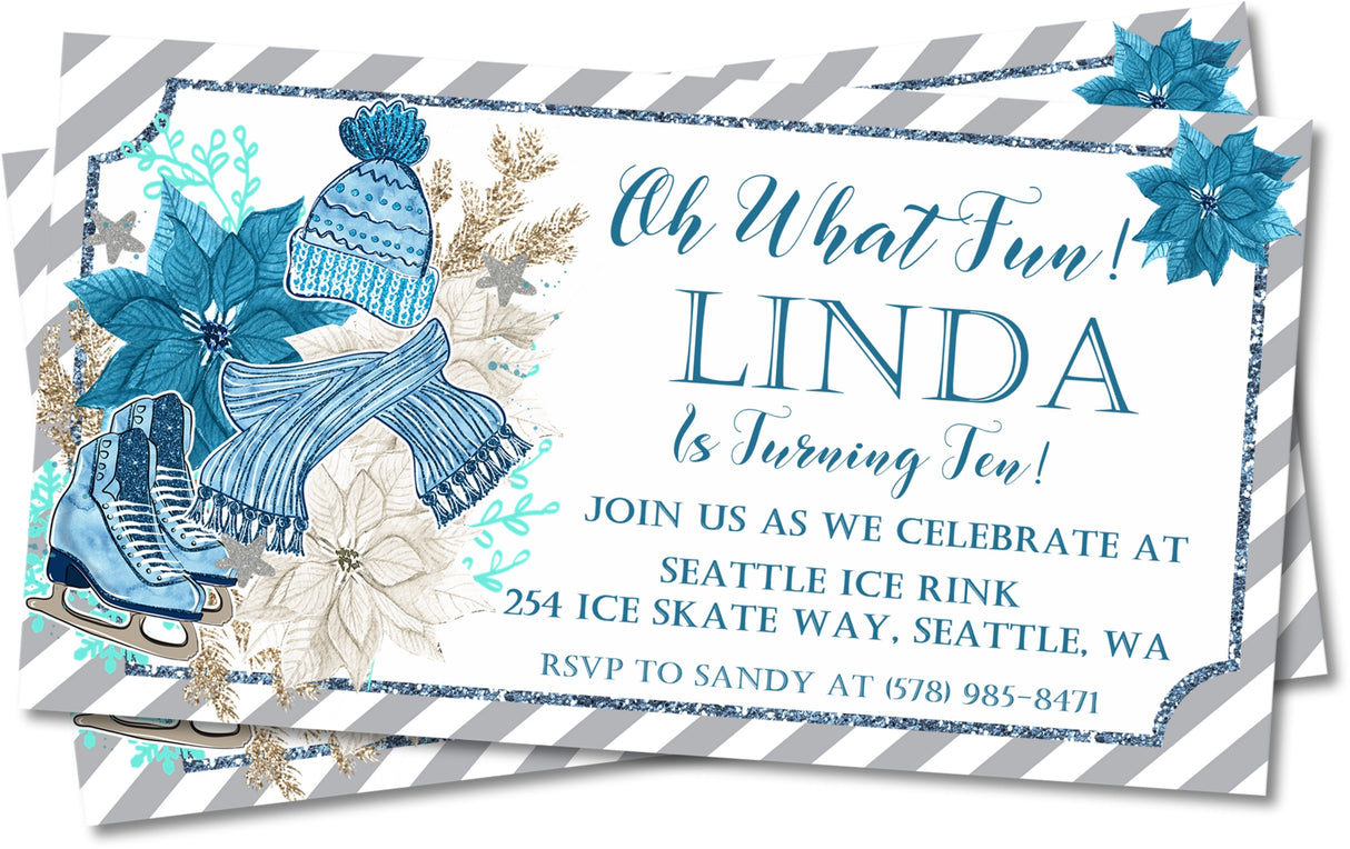 ice skating birthday invitations festive winter theme