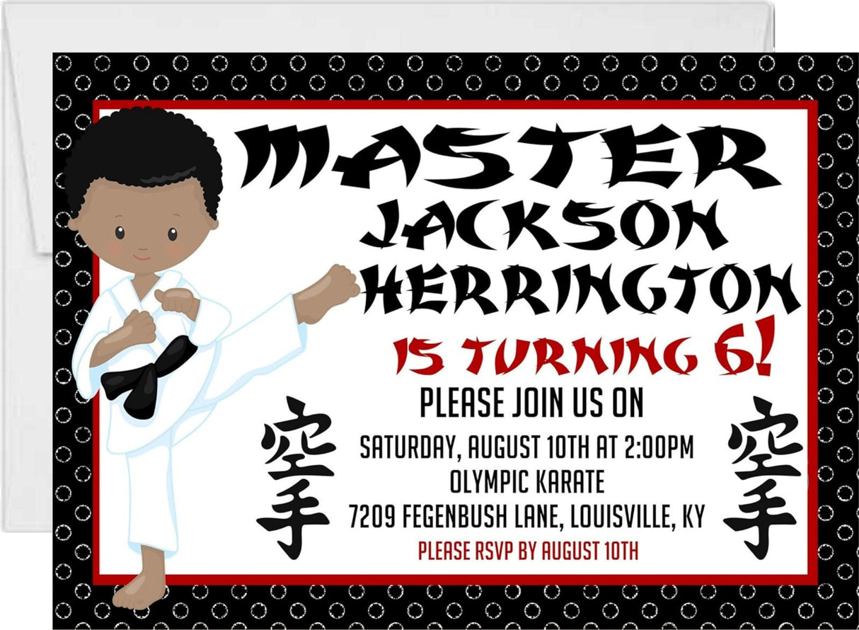 karate birthday party invitations martial arts character design