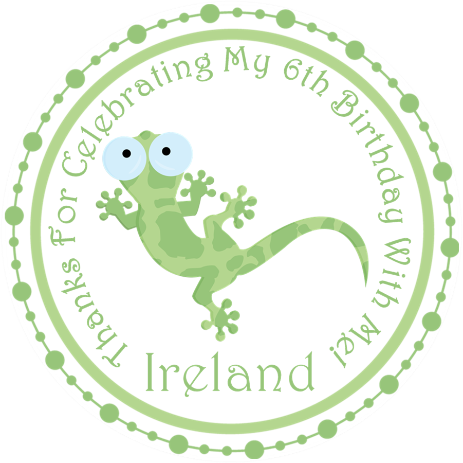 lizard birthday sticker with cute gecko and circular border design