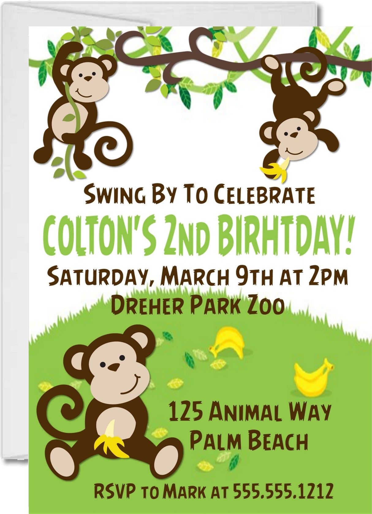 monkey birthday party invitations jungle safari design