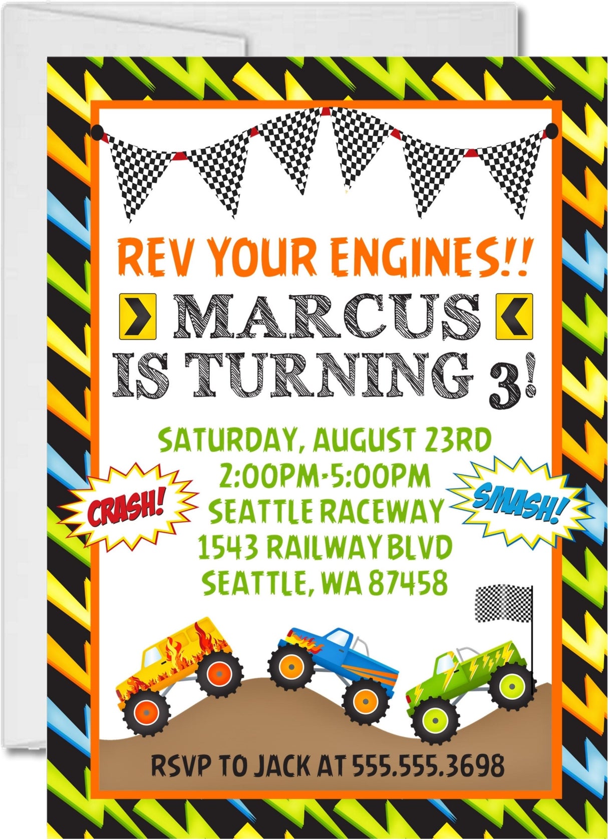 monster truck invitation cards