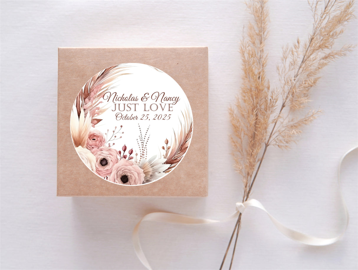 neutral pampas grass floral wedding favor label