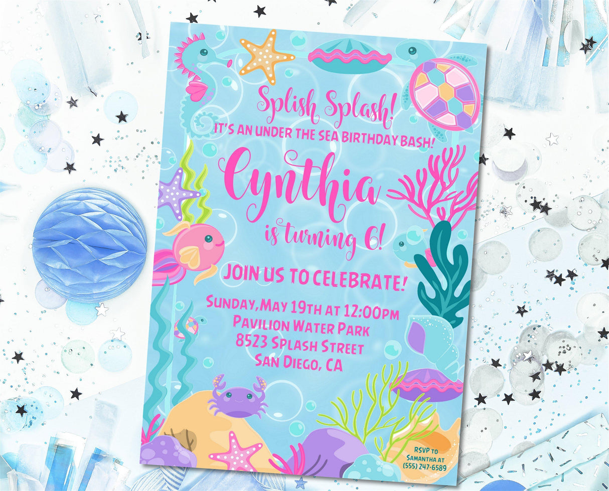 ocean invitation cards girls birthday party style