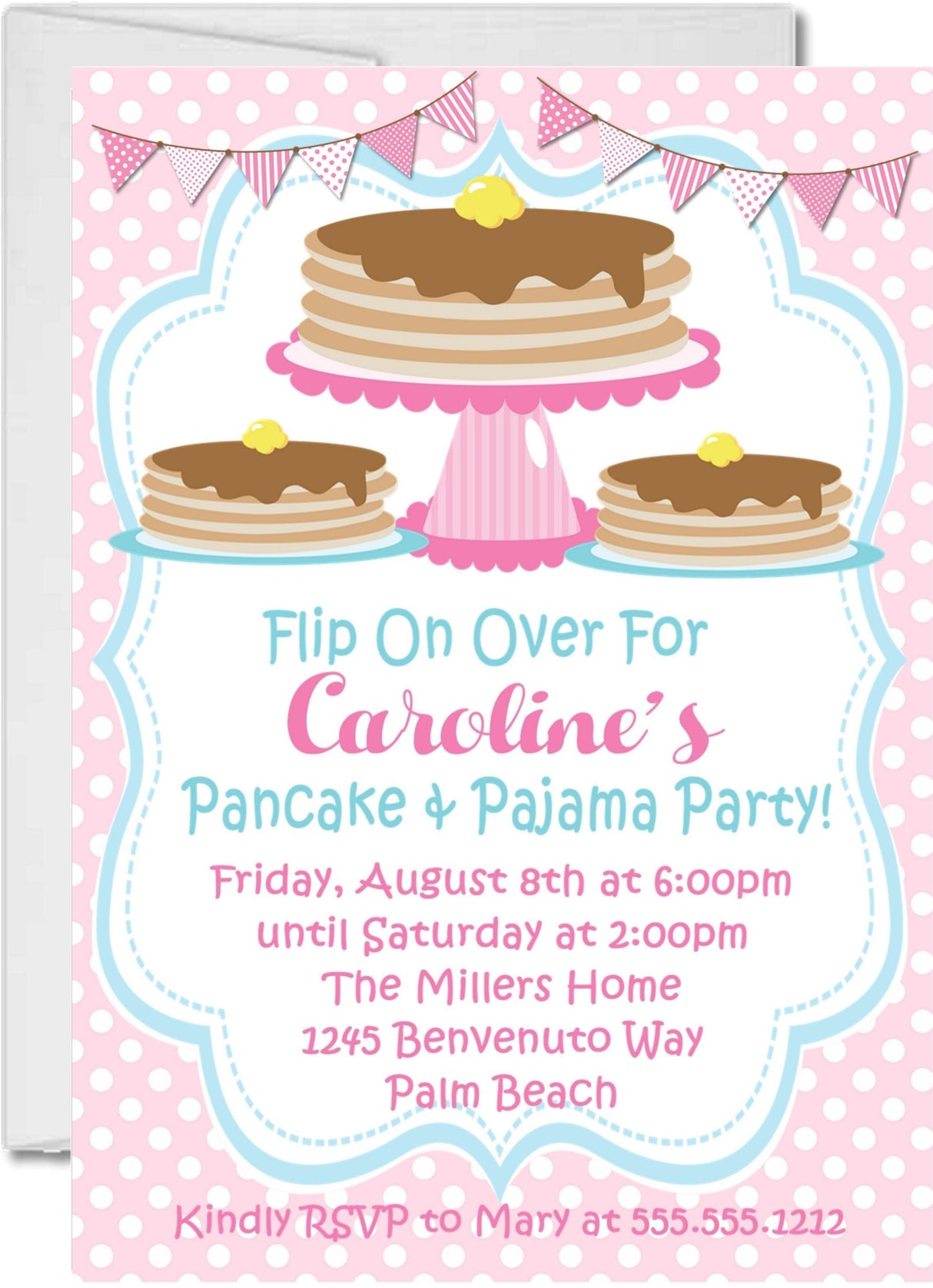 pancake pajama party invitations pastel breakfast design