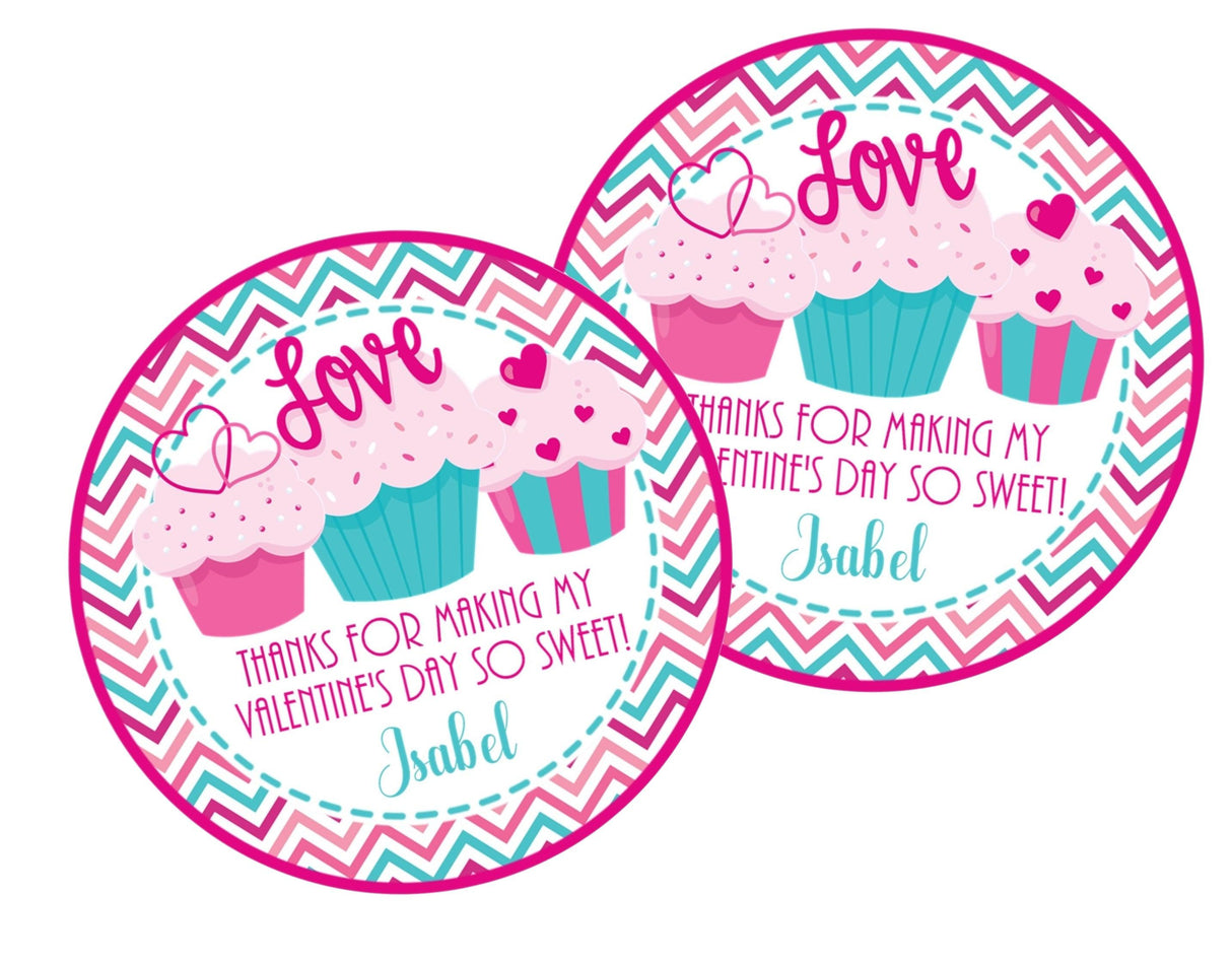 personalized cupcake valentine favor label with hearts