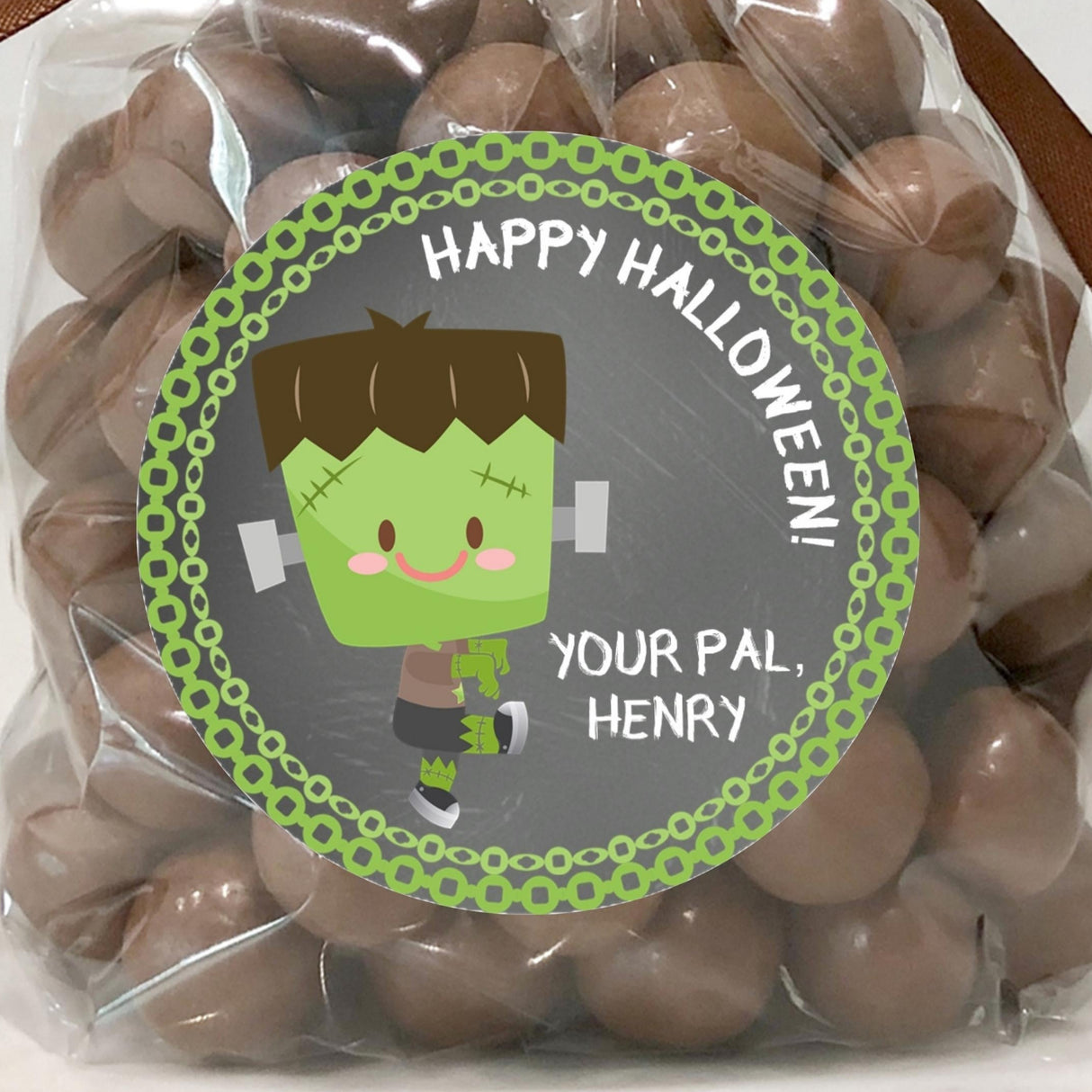 personalized frankenstein halloween sticker with cute monster design