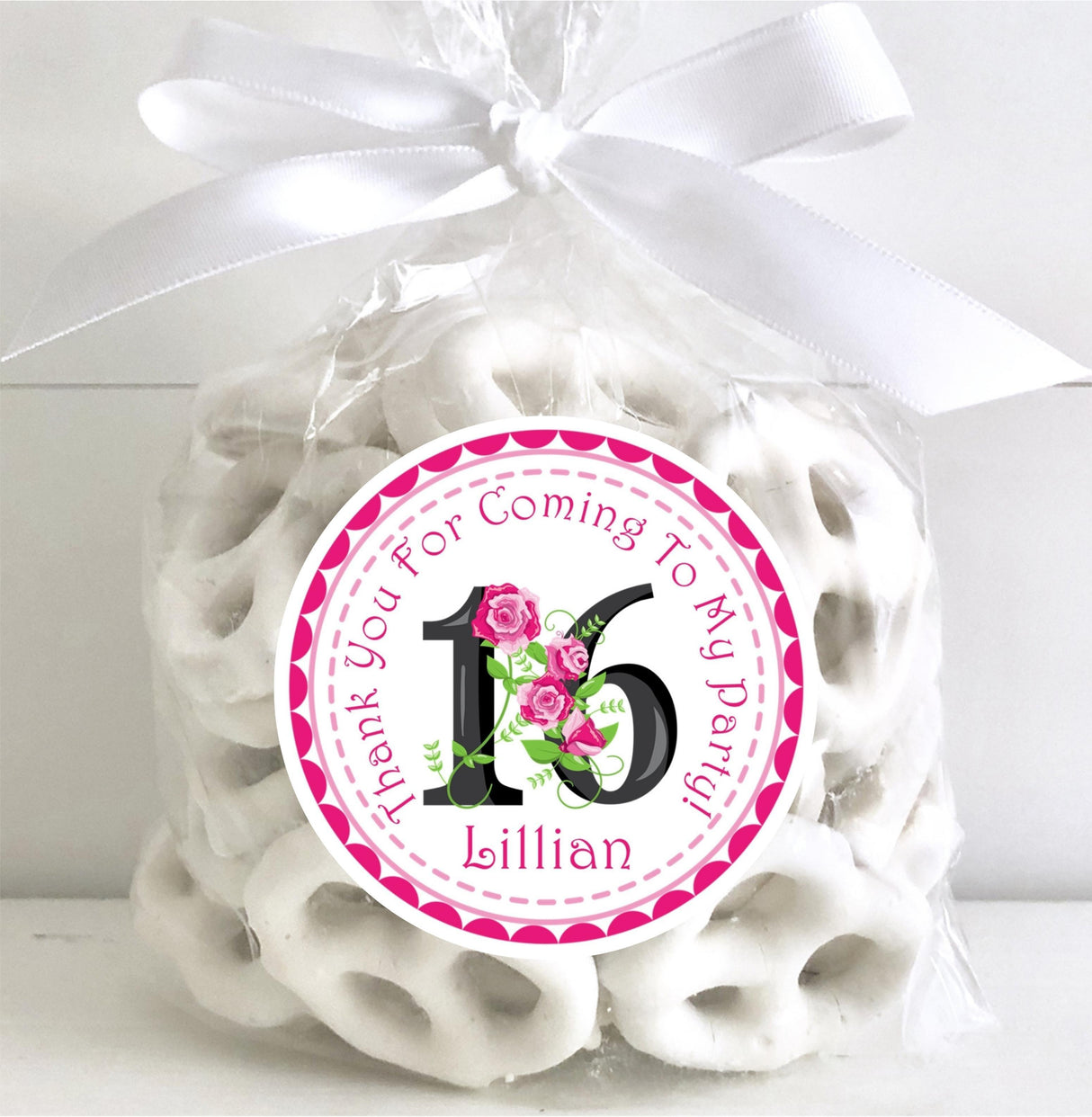 personalized pink and black floral 16 birthday sticker