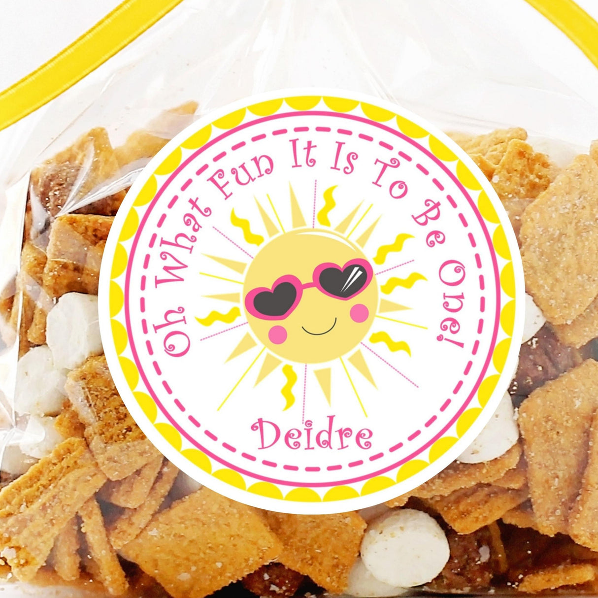 pink and yellow sunshine first birthday sticker