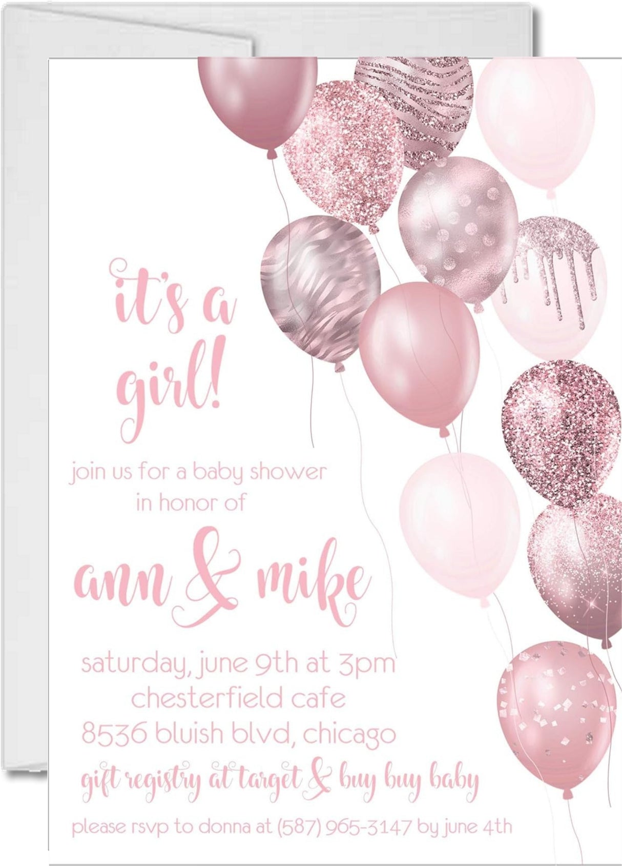 pink balloon baby shower invitations watercolor balloon design