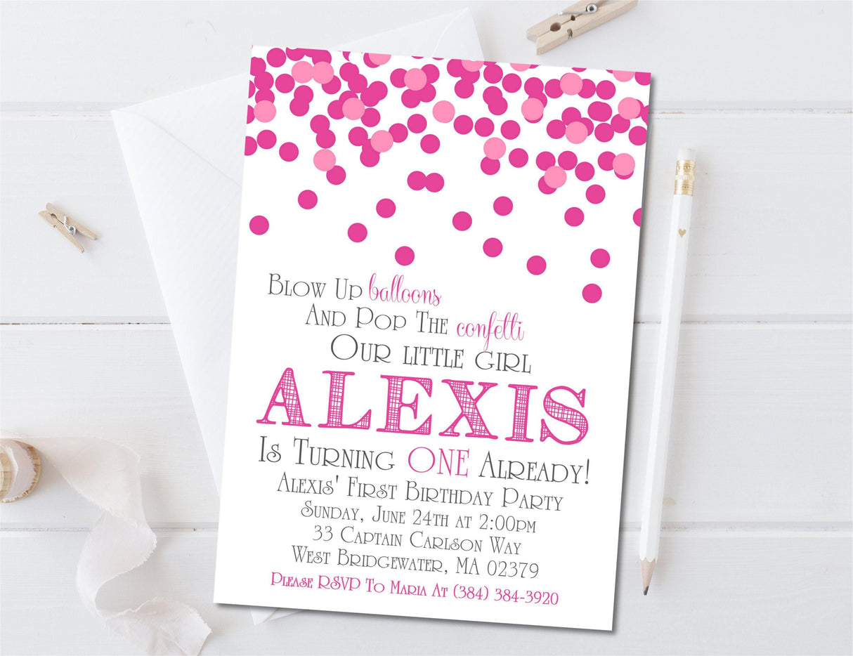 pink confetti birthday invitations modern celebration theme