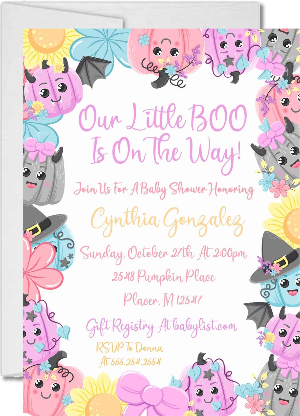 pink halloween baby shower invitations spooky cute theme