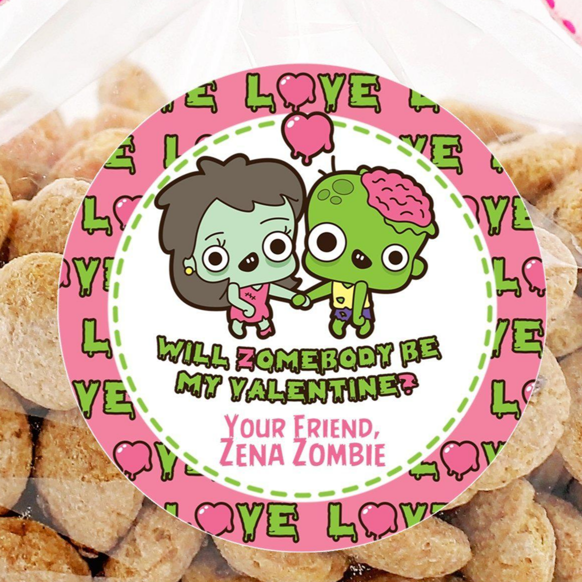 pink zombie valentine sticker with dripping heart text