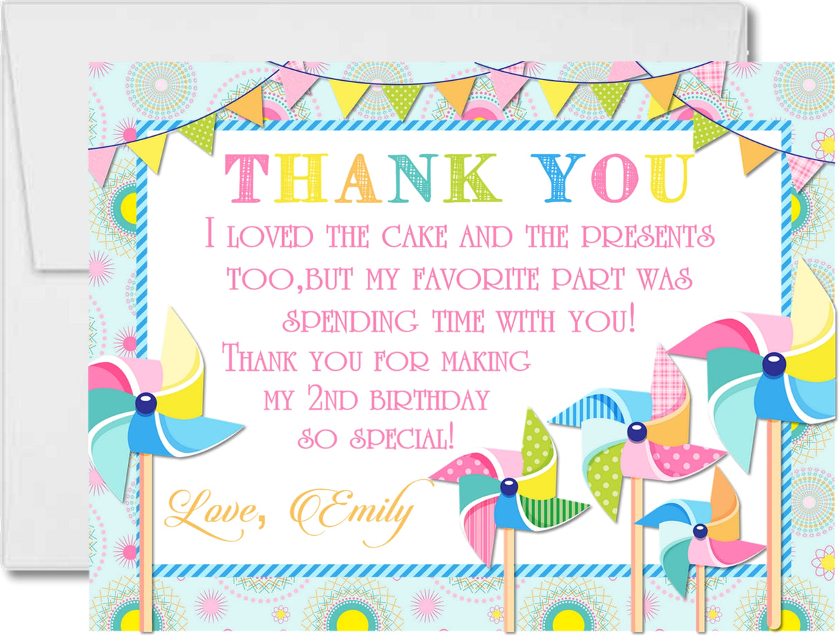 pinwheel birthday thank you cards colorful pastel party design