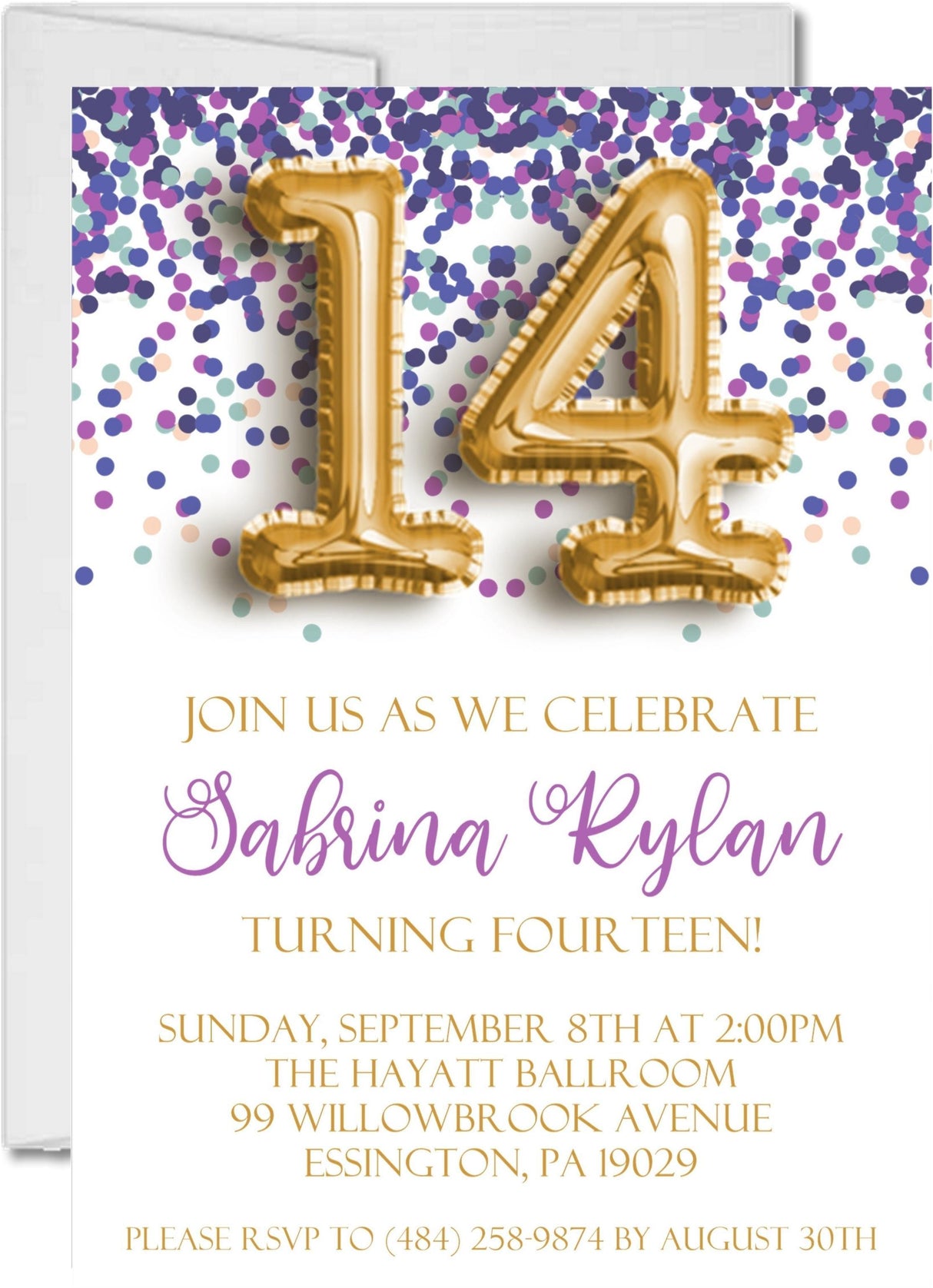 purple turquoise confetti birthday invitations milestone celebration theme