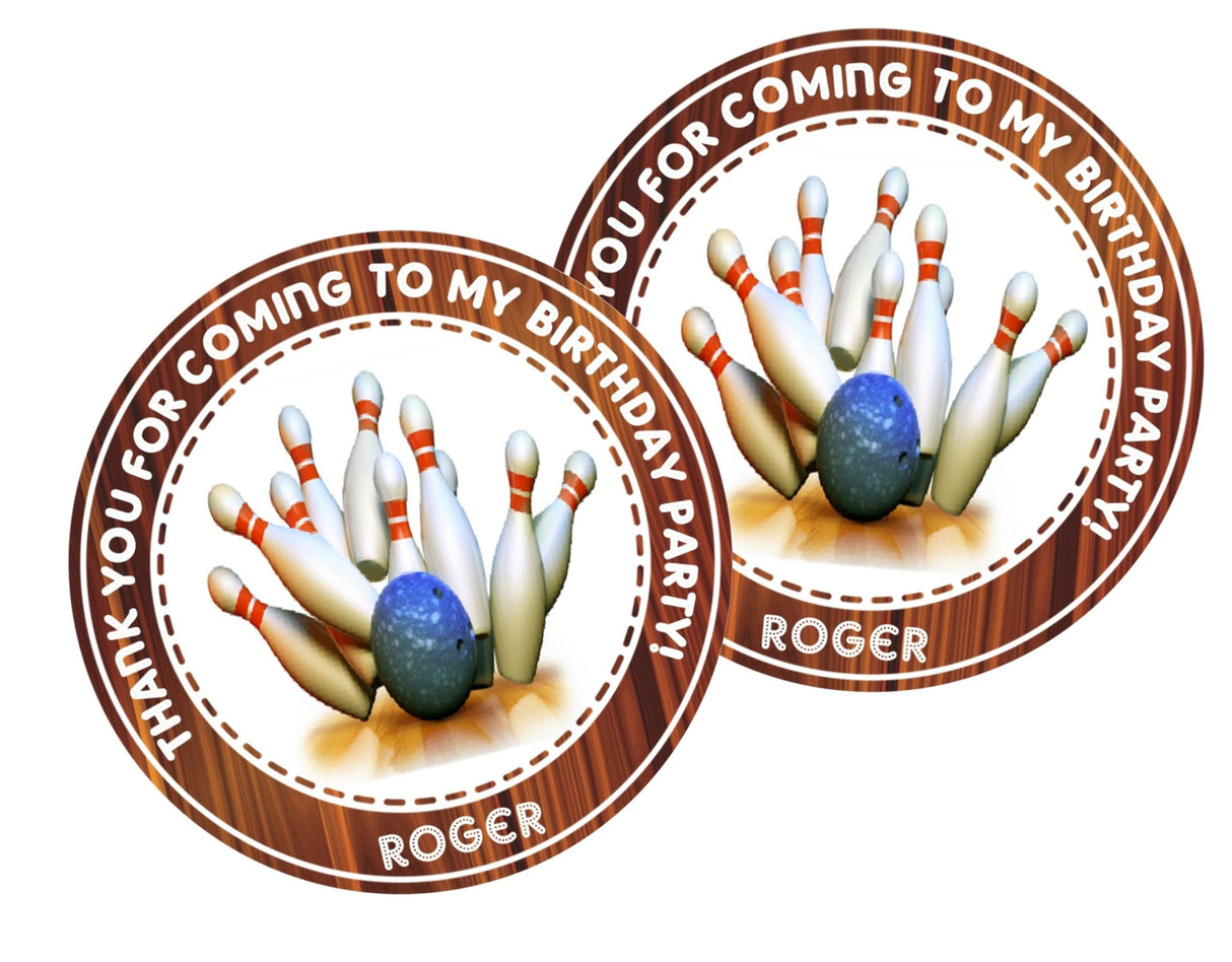 realistic bowling alley party label