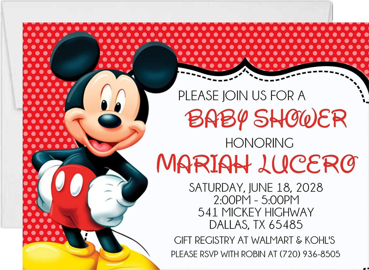 red black comic style mouse baby shower invitation cards