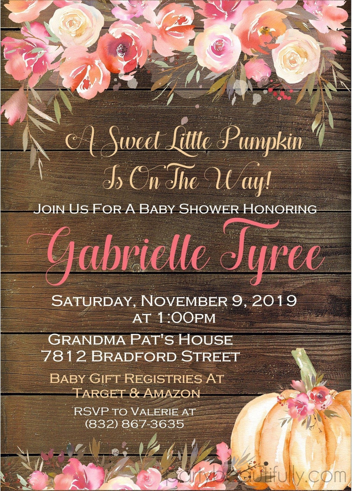 rustic pumpkin baby shower invitations blush floral autumn design