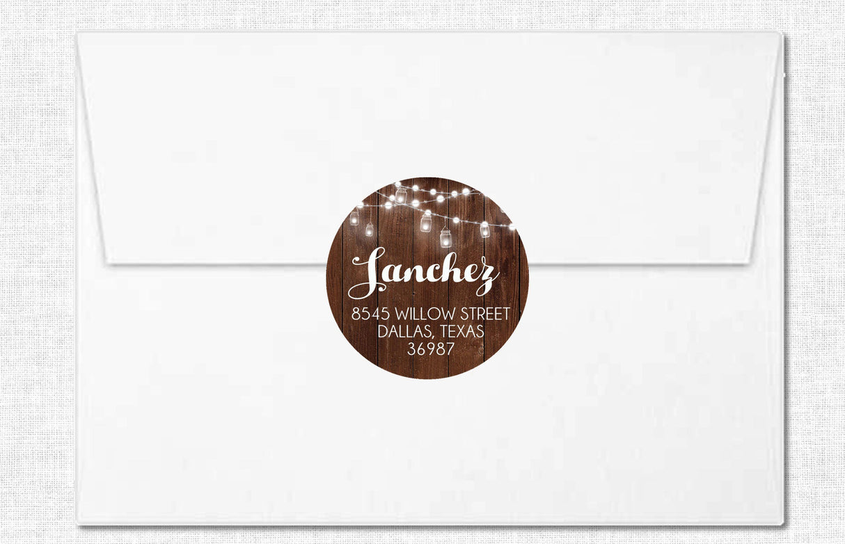 rustic wedding stickers with bistro lights