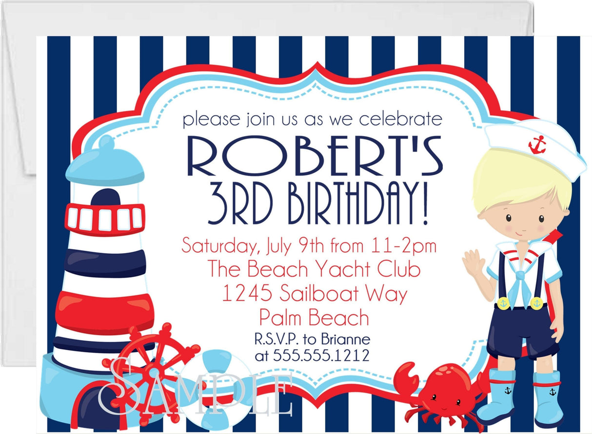 sailor birthday invitations lighthouse beach theme