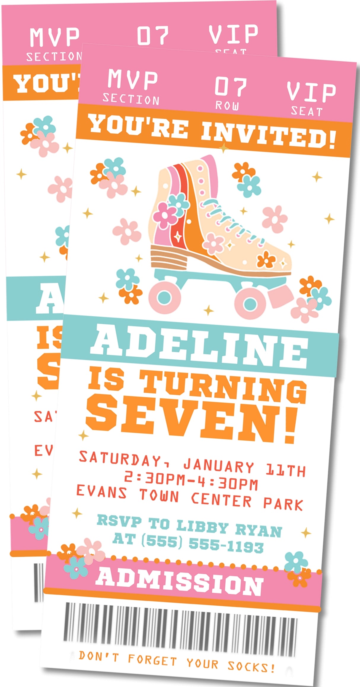 Roller Skating Birthday Ticket Invitations