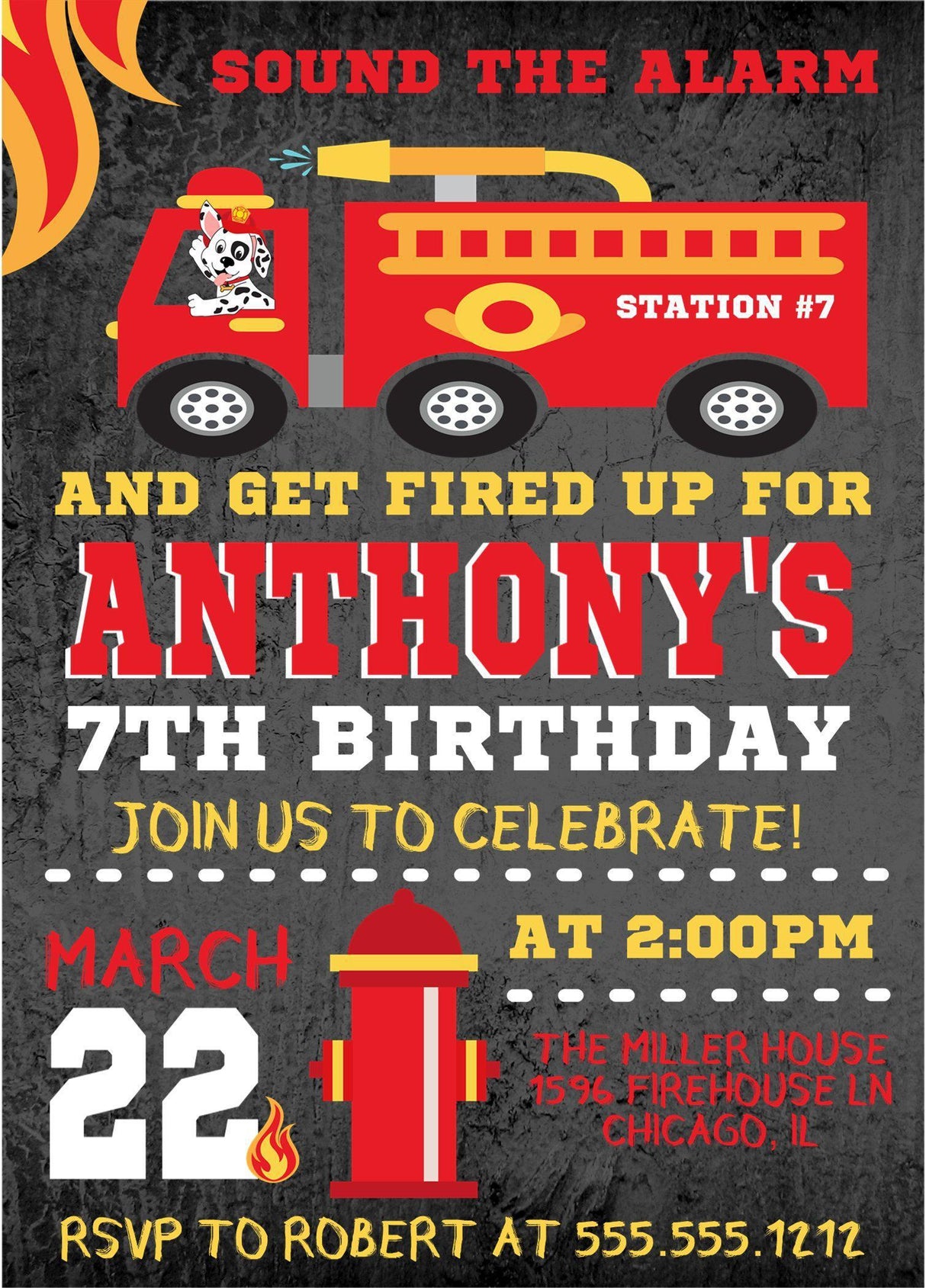 sound the alarm birthday invitations firefighter theme