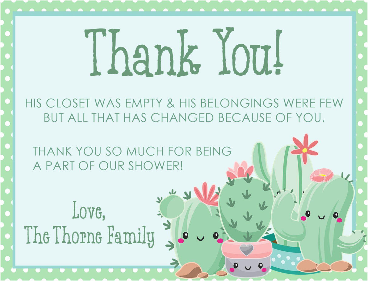 succulent botanical baby shower thank you cards pastel greenery theme