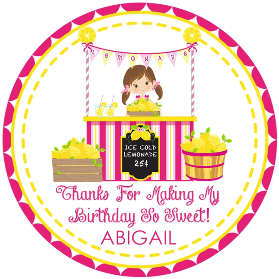 summer party favor sticker with lemonade stand theme