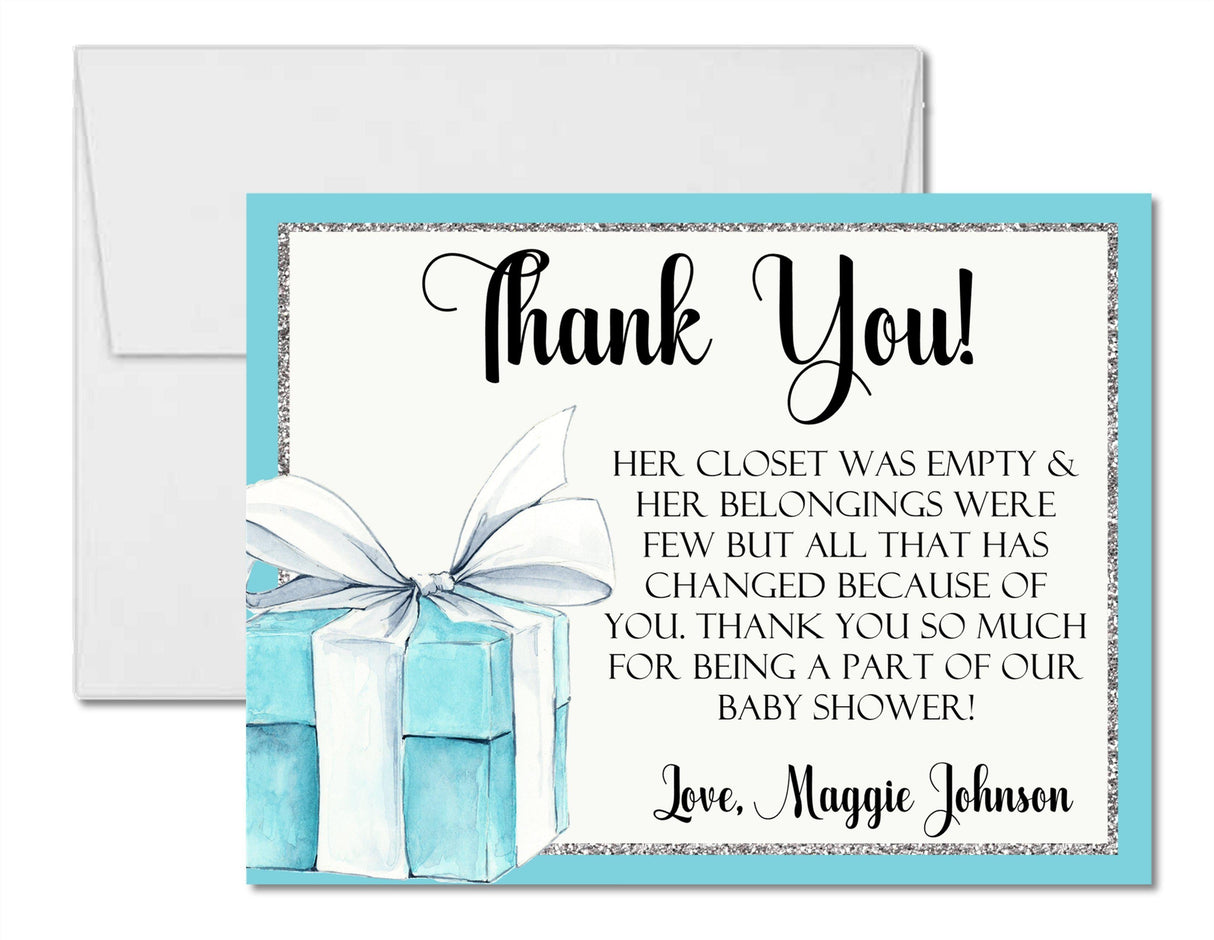 watercolor ribbon baby shower thank you notes elegant script style