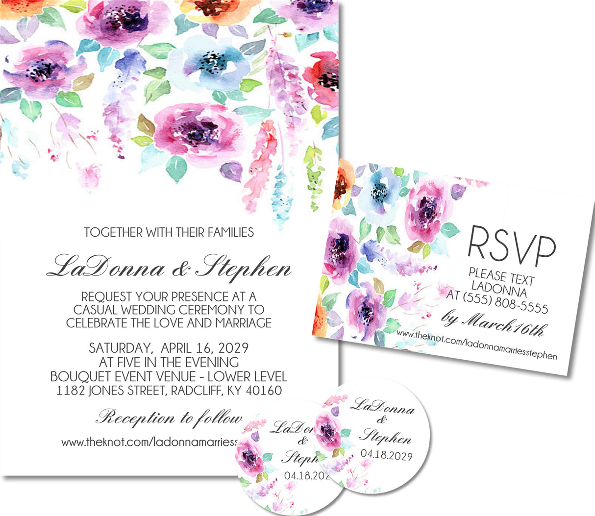 Colorful Watercolor Floral Wedding Invitations