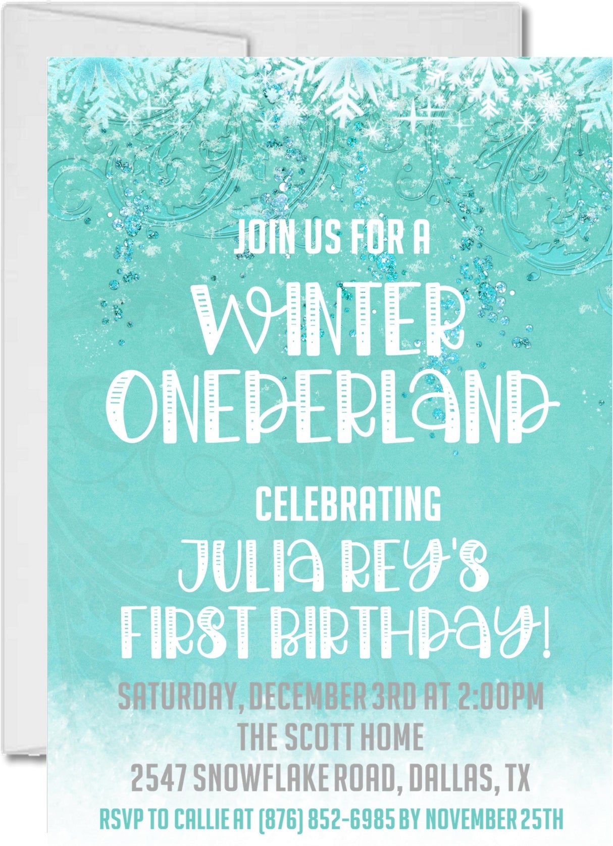 winter onederland 1st birthday invitations icy snowflake design