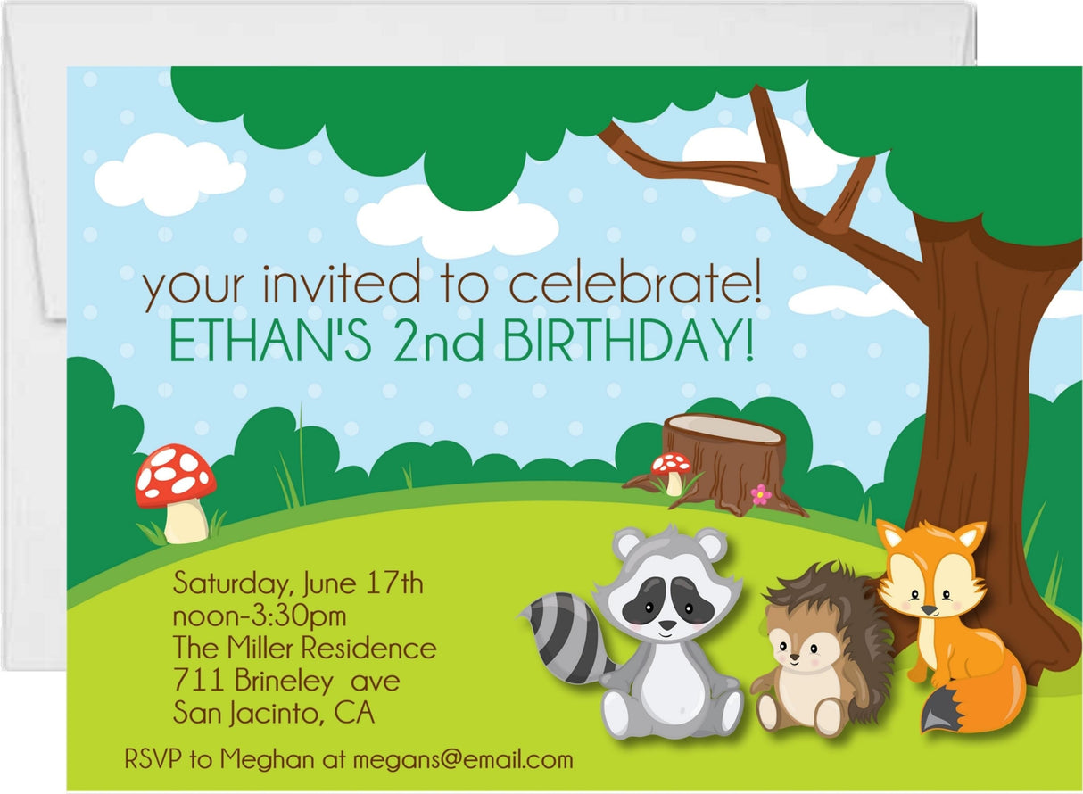 woodland birthday party invitations forest animal design