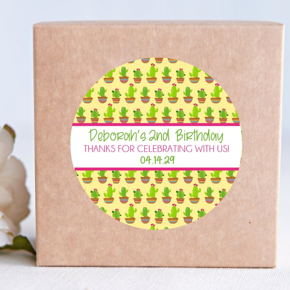 yellow cactus pattern birthday sticker design