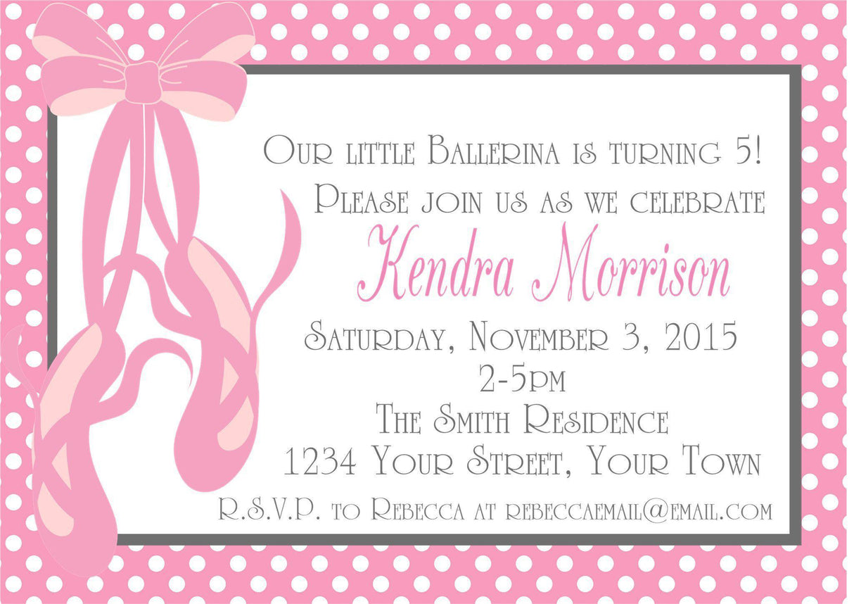 ballet birthday party invitations pink ballet slipper design