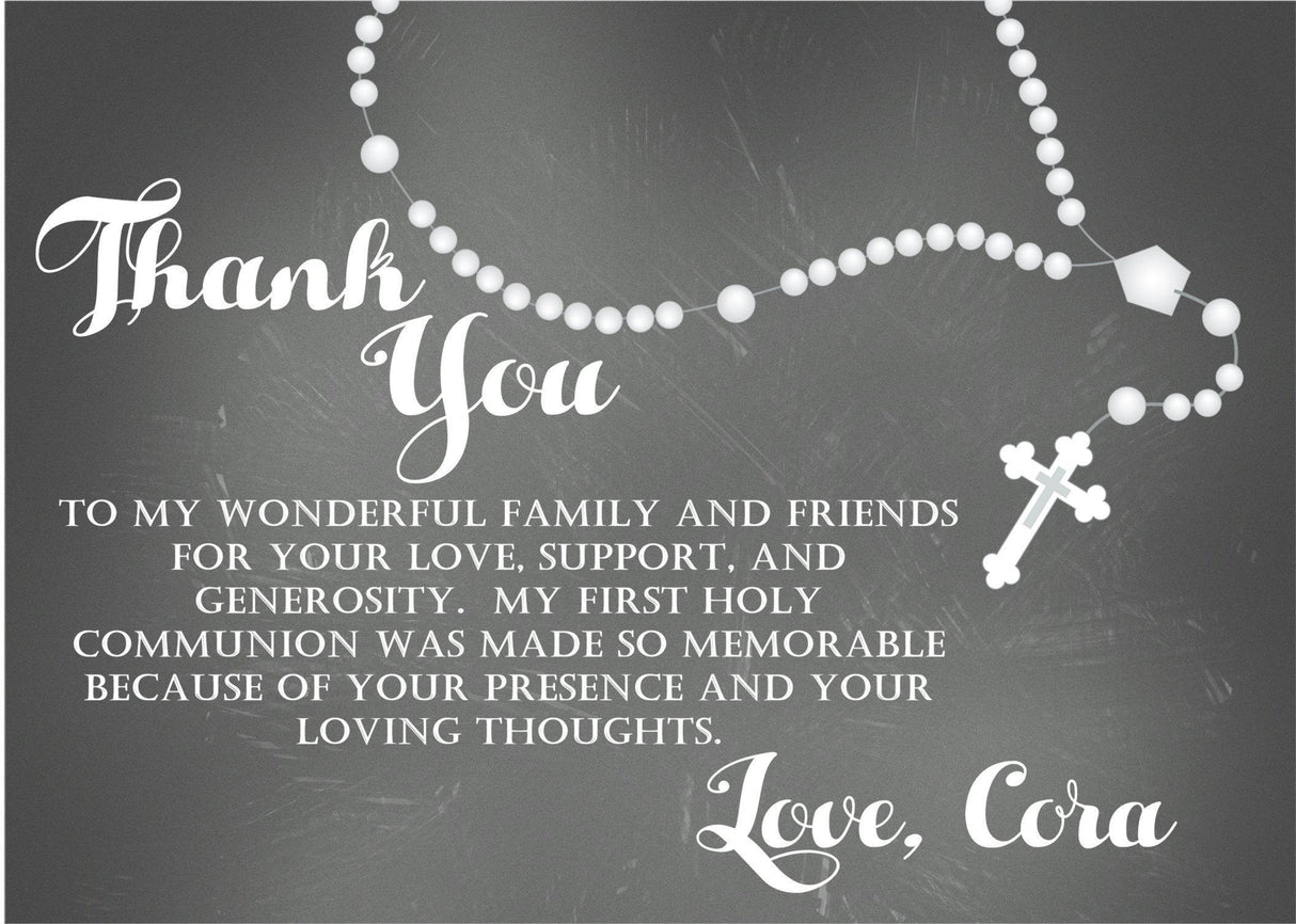 Black And White First Communion Thank You Cards