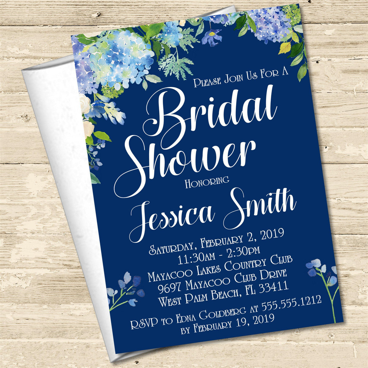 Blue Floral Bridal Shower Invitations