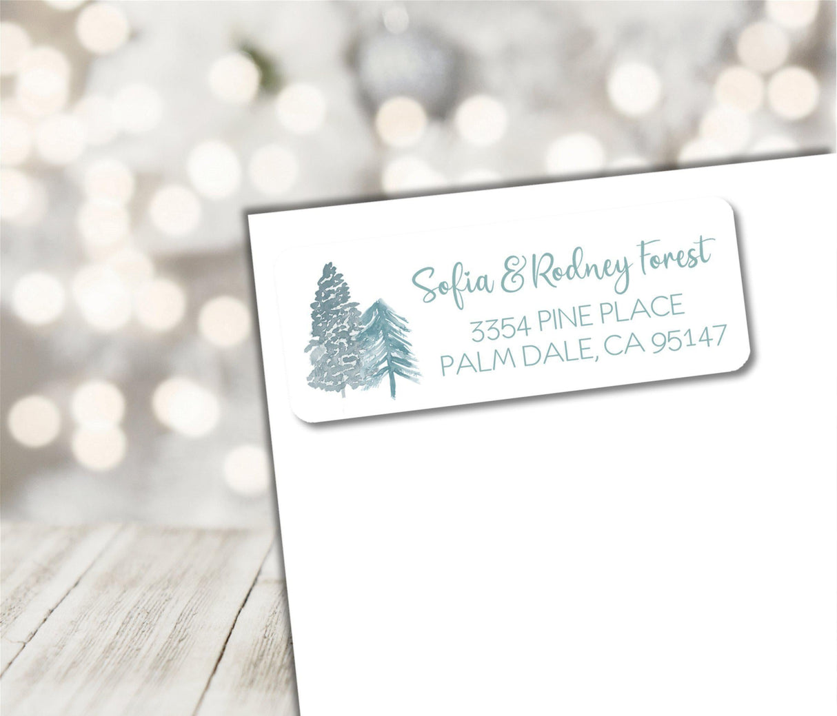 Blue chritmas tree winter address labels