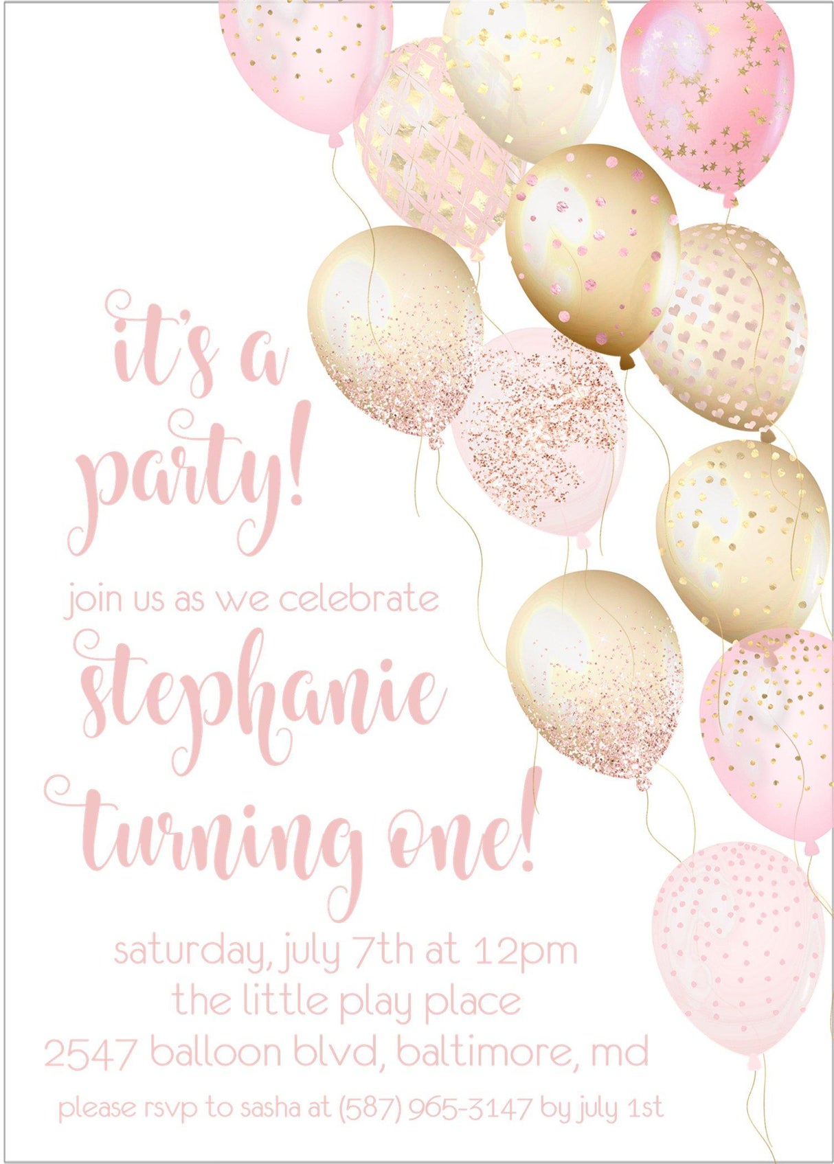 Blush pink gold birthday party invitation
