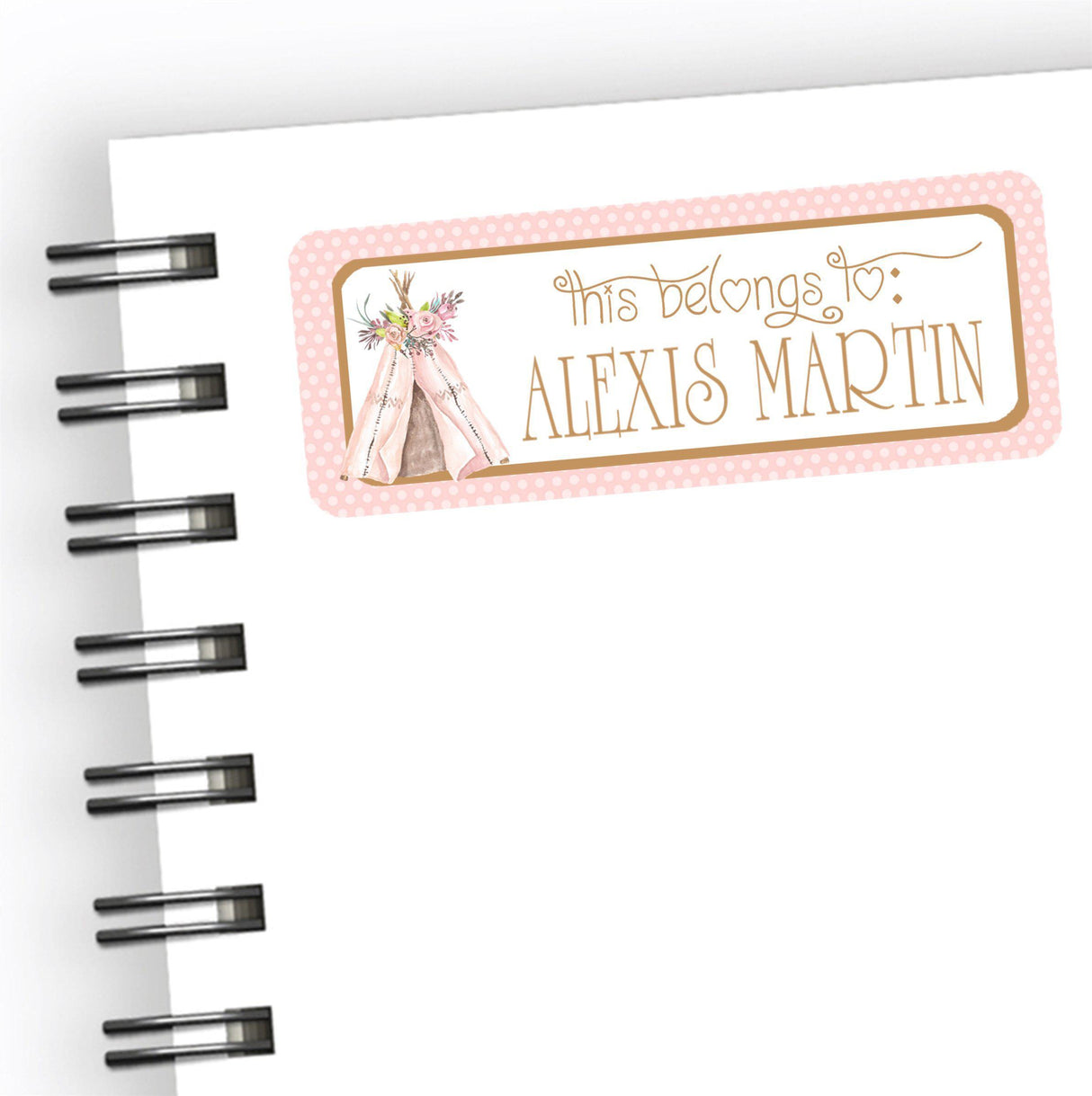 Boho teepee back to school name label in blush and tan colors
