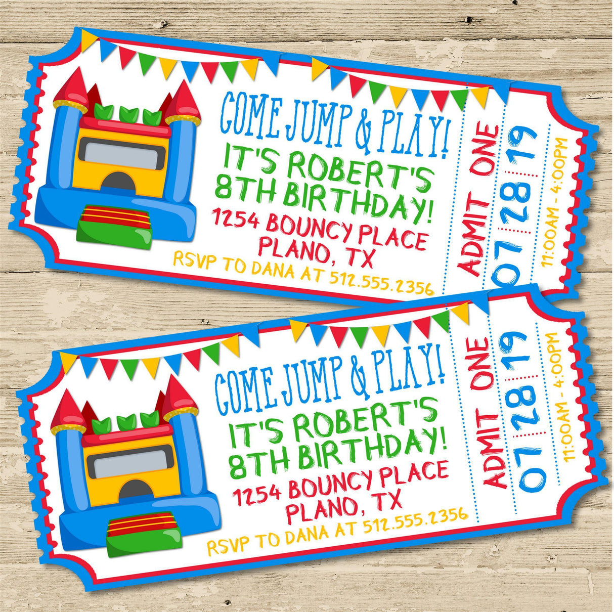 Bounce House Birthday Ticket Invitations