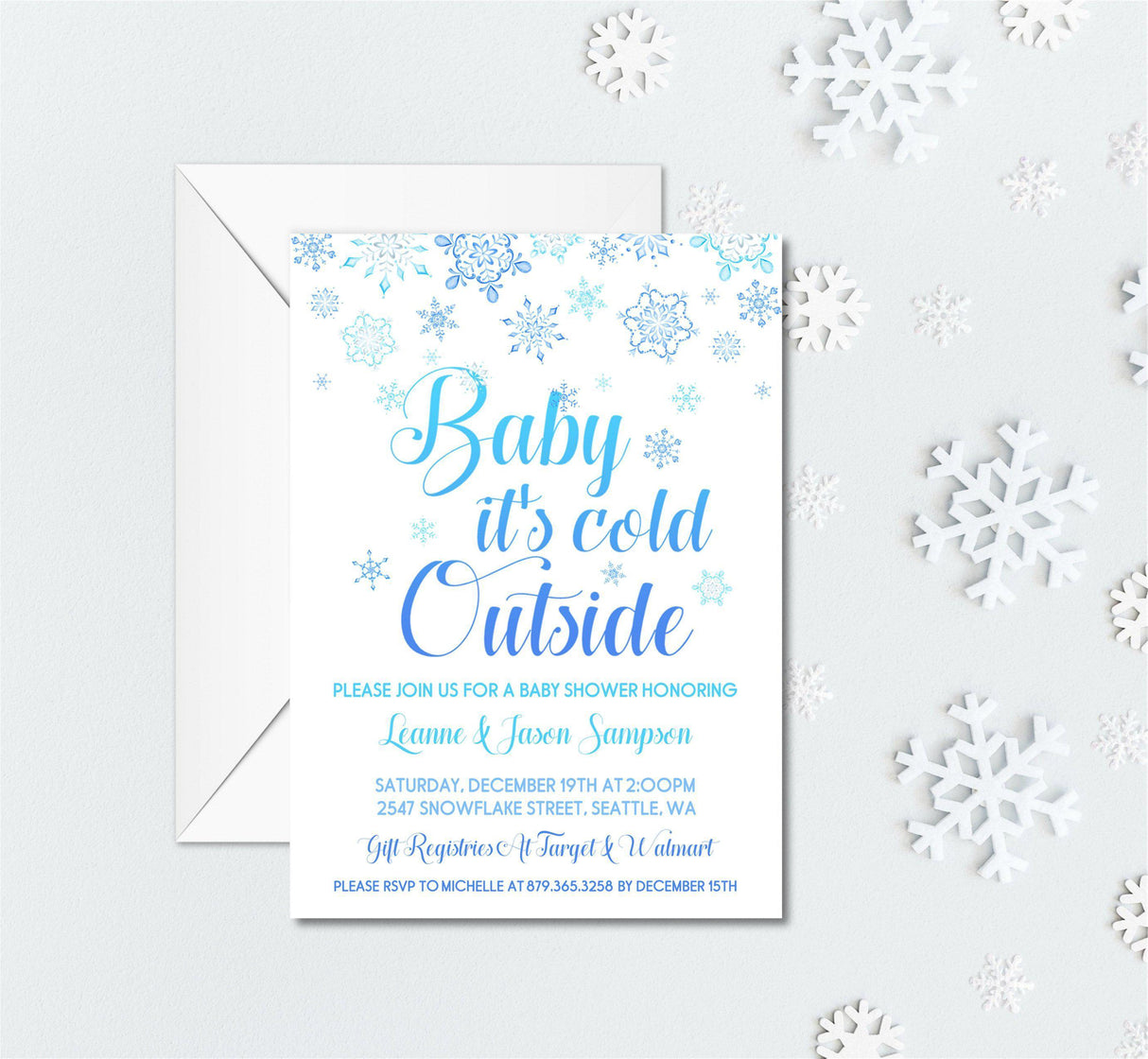 Boys Winter Snowflake Baby Shower Invitations