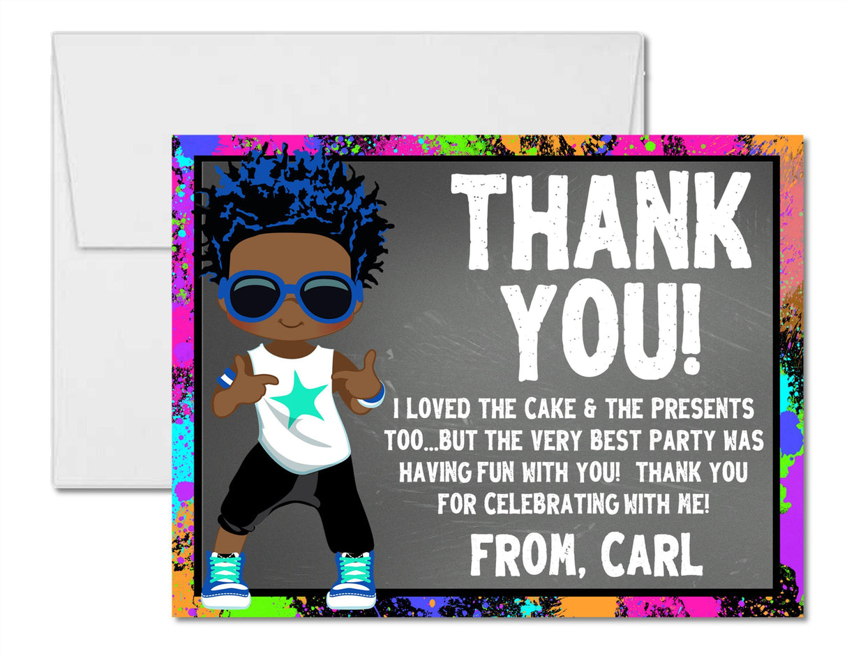 Boys hip hop birthday thank you cards