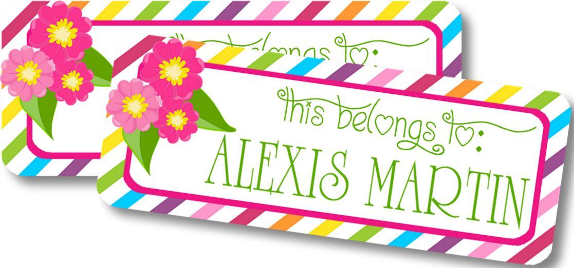 Bright floral custom school supply label