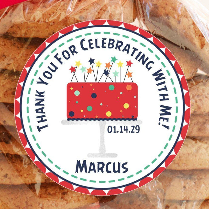 Bright red and blue birthday sticker design